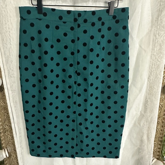 Collectif Teal and Black Polka Dot Pencil Skirt L - Picture 2 of 7